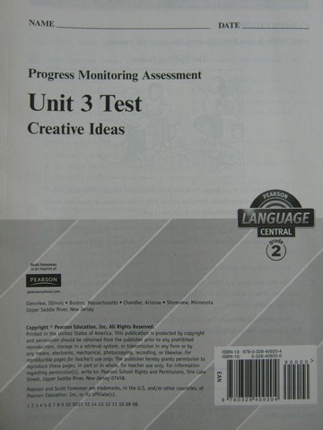 (image for) Pearson Language Central 2 Unit 3 Test (P)