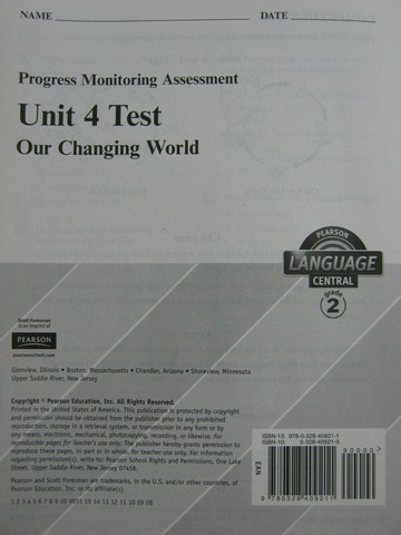 (image for) Pearson Language Central 2 Unit 4 Test (P)