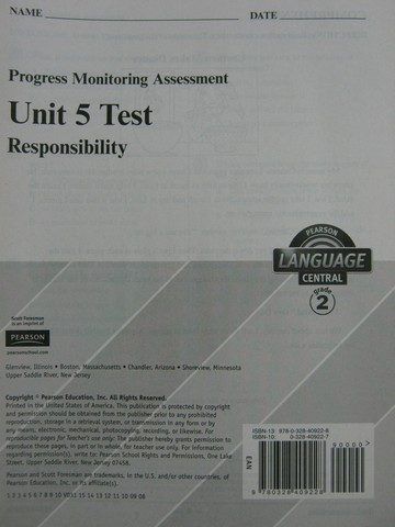 (image for) Pearson Language Central 2 Unit 5 Test (P)