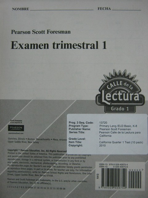 (image for) Calle de la Lectura 1 Examen Trimestral 1 (P)