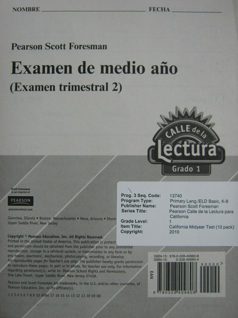 (image for) Calle de la Lectura 1 Examen de medio ano (P)