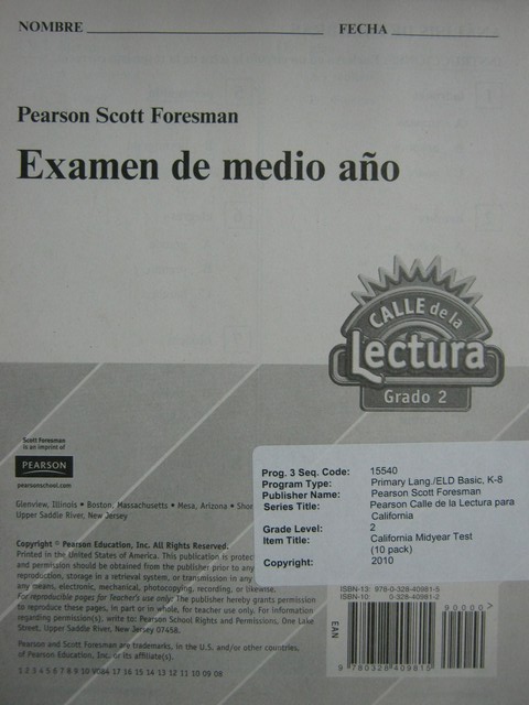(image for) Calle de la Lectura 2 Examen de medio ano (P)
