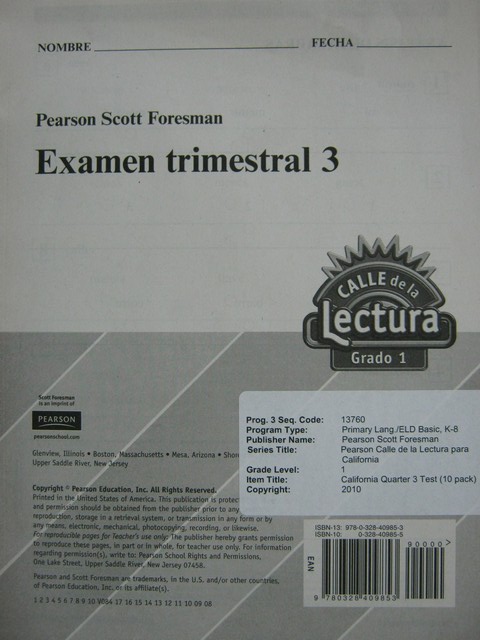(image for) Calle de la Lectura 1 Examen Trimestral 3 (P)