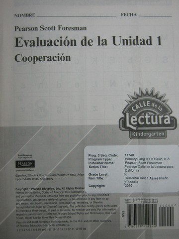 (image for) Calle de la Lectura K Evaluacion de la Unidad 1 (P)