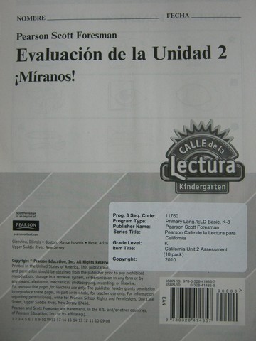 (image for) Calle de la Lectura K Evaluacion de la Unidad 2 (P)