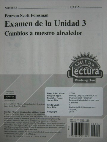 (image for) Calle de la Lectura K Examen de la Unidad 3 (P)