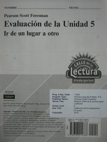 (image for) Calle de la Lectura K Evaluacion de la Unidad 5 (P)
