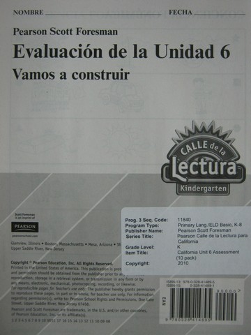 (image for) Calle de la Lectura K Evaluacion de la Unidad 6 (P)