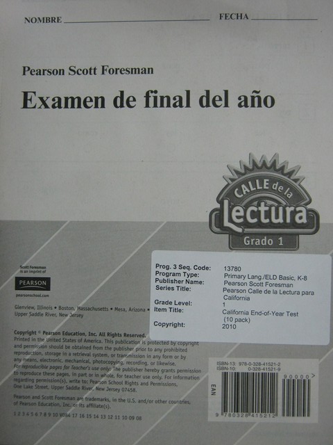 (image for) Calle de la Lectura 1 Examen de final del ano (P) - Click Image to Close