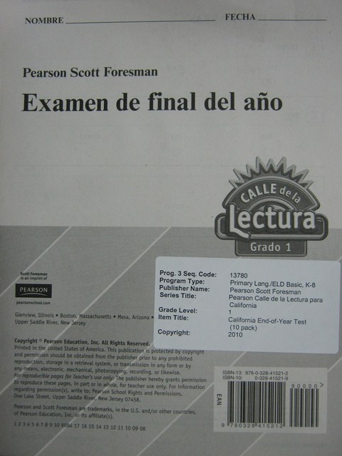 (image for) Calle de la Lectura 1 Examen de final del ano (P)