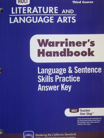 (image for) Warriner's Handbook 3rd Cr Language & Sentence Answer Key (P)