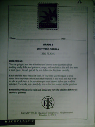 (image for) Literacy Place 3-2 Big Pans Unit Test Form A (P)