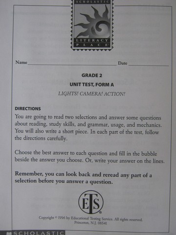 (image for) Literacy Place 2-3 Lights! Carmera! Action! Unit Test Form A (P)