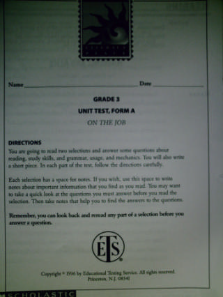 (image for) Literacy Place 3-3 On the Job Unit Test Form A (P)