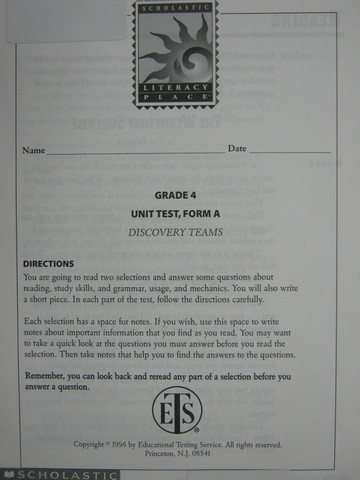 (image for) Literacy Place 4-3 Discovery Teams Unit Test Form A (P)