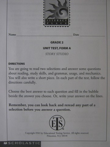 (image for) Literacy Place 2-4 Story Studio Unit Test Form A (P)