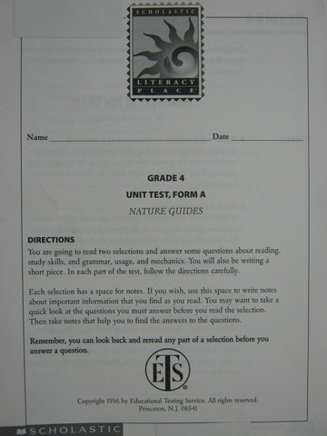 (image for) Literacy Place 4-5 Nature Guides Unit Test Form A (P)