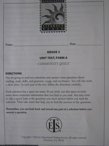 (image for) Literacy Place 3-6 Community Quilt Unit Test Form A (P)
