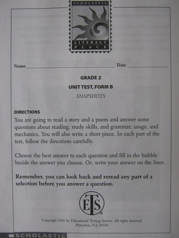 (image for) Literacy Place 2-1 Snapshots Unit Test Form B (P)