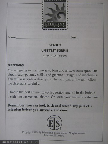 (image for) Literacy Place 2-2 Super Solvers Unit Test Form B (P)