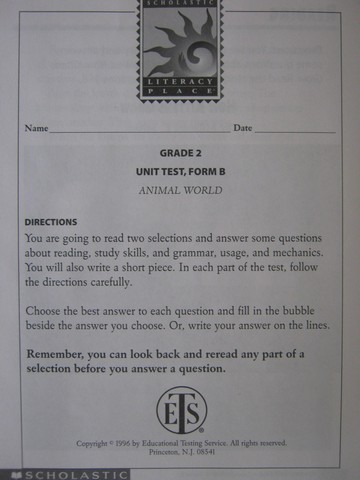 (image for) Literacy Place 2-5 Animal World Unit Test Form B (P)
