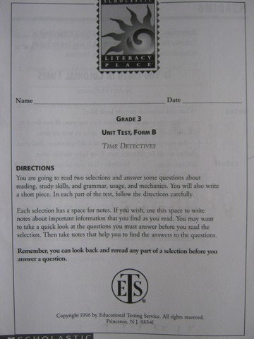 (image for) Literacy Place 3-5 Time Detectives Unit Test Form B (P)