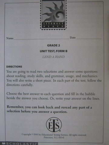 (image for) Literacy Place 2-6 Lend a Hand Unit Test Form B (P)