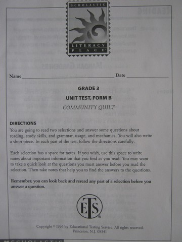 (image for) Literacy Place 3-6 Community Quilt Unit Test Form B (P)