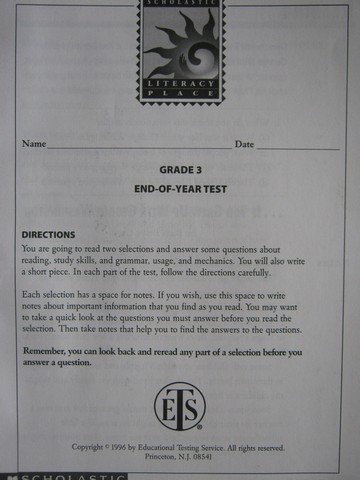 (image for) Literacy Place 3 End-of-Year Test (P)