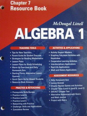 (image for) Algebra 1 Applications Equations Graphs Chapter 7 Resource (P)