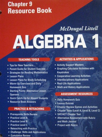 (image for) Algebra 1 Applications Equations Graphs Chapter 9 Resource (P)