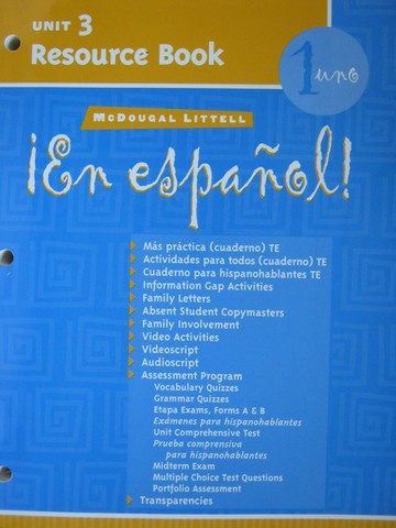 (image for) En espanol! 1uno Unit 3 Resource Book (P)