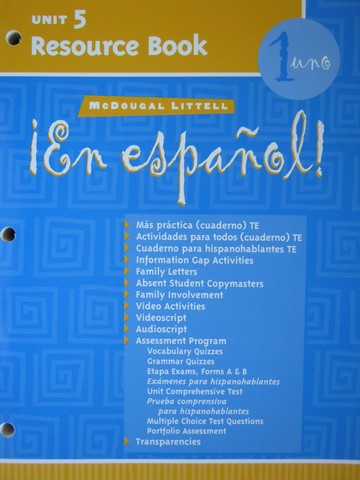 (image for) En espanol! 1uno Unit 5 Resource Book (P)