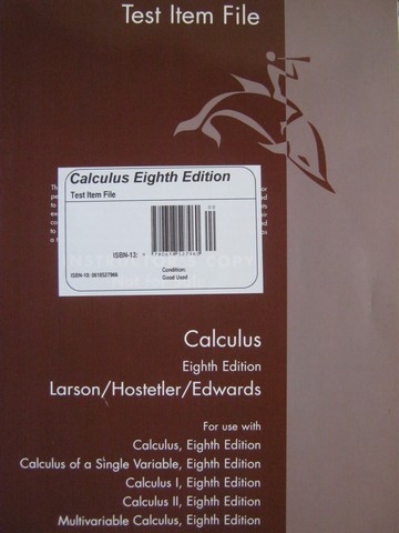 (image for) Calculus 8th Edition Test Item File (P) by Larson, Hostetler,