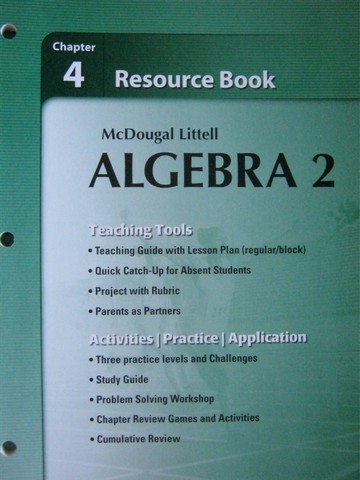 (image for) ML Algebra 2 Chapter 4 Resource Book (P) by Larson, Boswell,