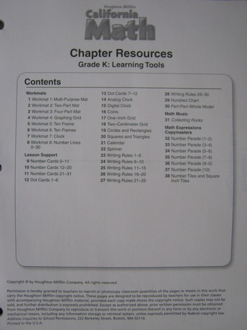 (image for) California Math K Chapter Resources (CA)(PK)