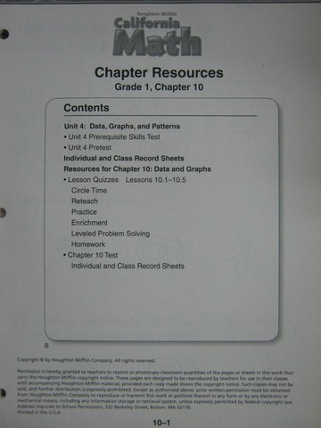 (image for) California Math 1 Chapter Resources Chapter 10 (CA)(P)
