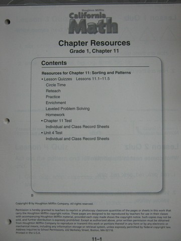 (image for) California Math 1 Chapter Resources Chapter 11 (CA)(P)
