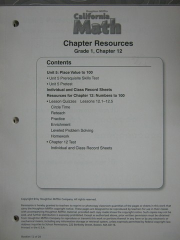 (image for) California Math 1 Chapter Resources Chapter 12 (CA)(P)