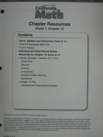(image for) California Math 1 Chapter Resources Chapter 15 (CA)(P)