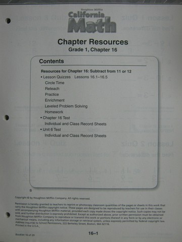 (image for) California Math 1 Chapter Resources Chapter 16 (CA)(P)
