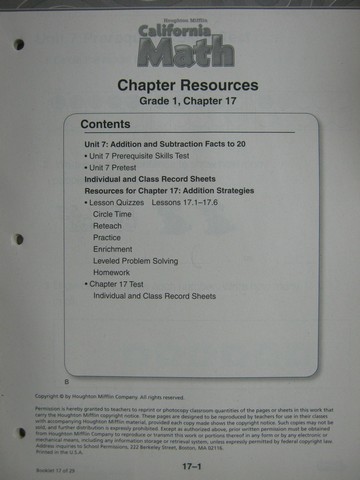 (image for) California Math 1 Chapter Resources Chapter 17 (CA)(P)
