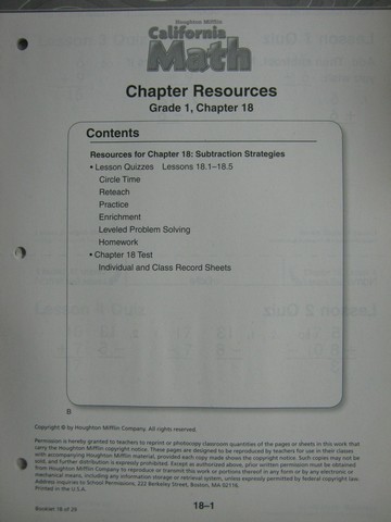 (image for) California Math 1 Chapter Resources Chapter 18 (CA)(P)