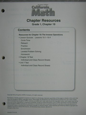 (image for) California Math 1 Chapter Resources Chapter 19 (CA)(P)
