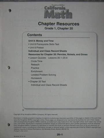 (image for) California Math 1 Chapter Resources Chapter 20 (CA)(P)