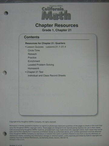 (image for) California Math 1 Chapter Resources Chapter 21 (CA)(P)