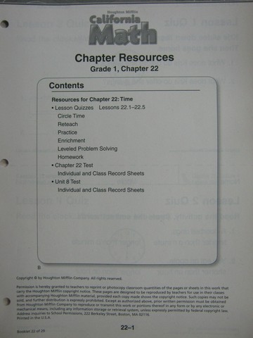 (image for) California Math 1 Chapter Resources Chapter 22 (CA)(P)