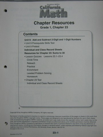(image for) California Math 1 Chapter Resources Chapter 23 (CA)(P)