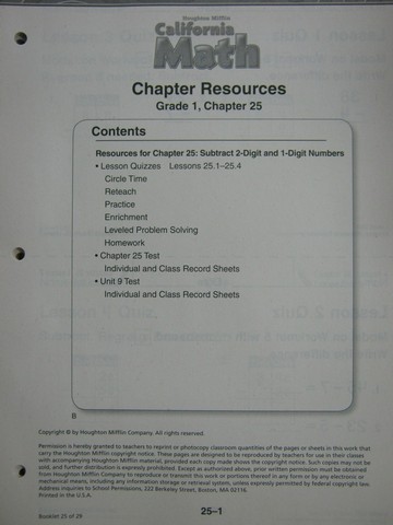 (image for) California Math 1 Chapter Resources Chapter 25 (CA)(P)