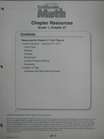 (image for) California Math 1 Chapter Resources Chapter 27 (CA)(P)
